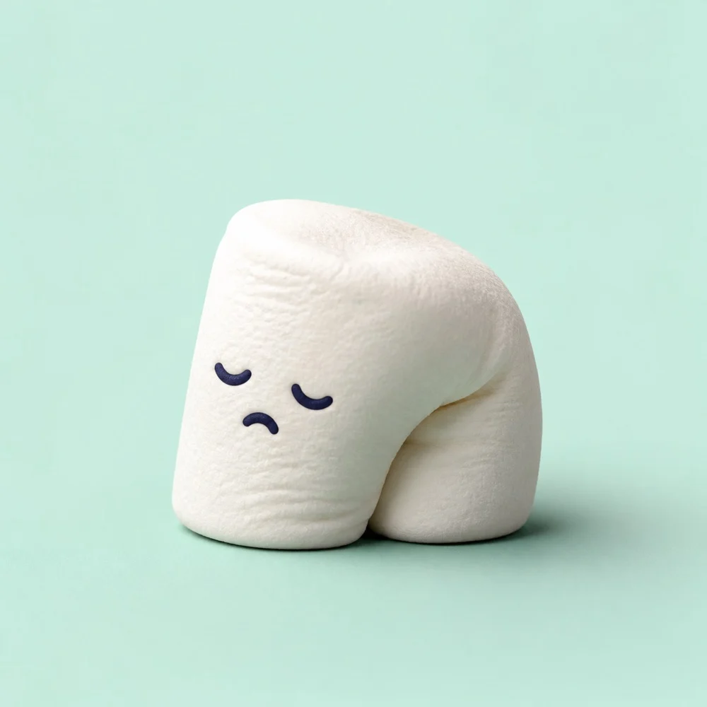Gambaran marshmallow yang mula lembik dan jatuh